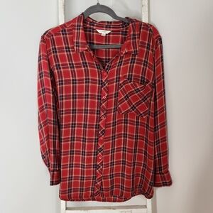 Terra & Sky Womens 3X Plaid Long Sleeve Button Down